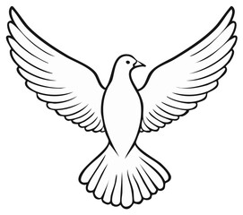 Obraz premium Dove soaring with outstretched wings and fanned tail in stylized outline