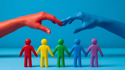 Multicolored Human Figures and Hands Symbolizing Unity and Diversity