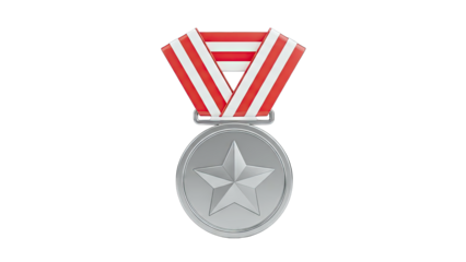 Silver Medal with Star and Red Ribbon on White