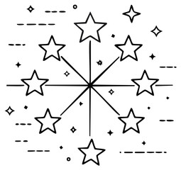 Obraz premium Line Art Illustration of Star Mandala. Circular Design Featuring Stars, Rays and Simple Decorative Elements