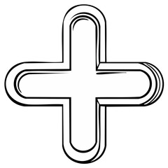Obraz premium Outline Medical Cross Symbol in Hand-Drawn Style Featuring Clean Lines and Rounded Ends for Healthcare and Assistance Concepts