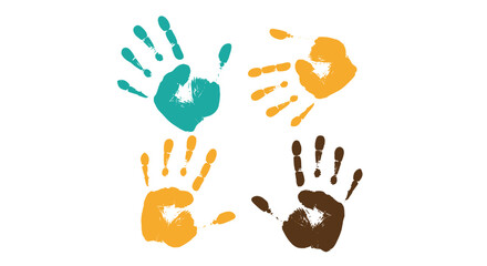 Obraz premium Four artistic handprints in various colors like teal and gold are arranged in a balanced grid for a creative child like expression.