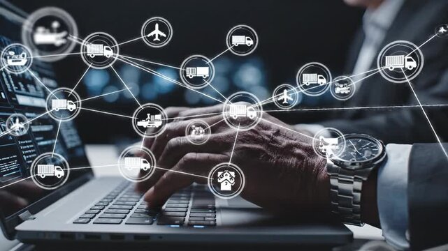 Global logistics network visualization connecting transportation modes digitally