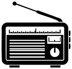 Fototapeta premium Vintage Radio Receiver with Antenna Illustration in Black and White