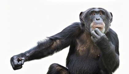 Fototapeta premium Thoughtful Chimpanzee Pondering on White