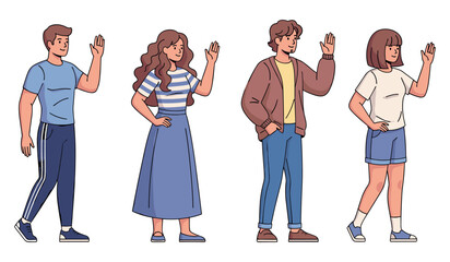 Obraz premium Diverse group of young adults waving happily