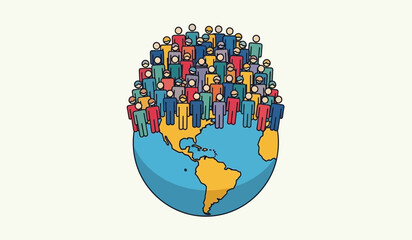 Obraz premium A colorful group of people forming a world shape symbolizing global community