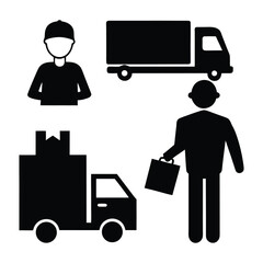 delivery man with truck icon set