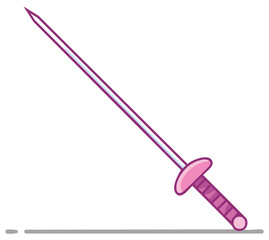 Pink and purple stylized sword illustration with a sharp blade and round hilt