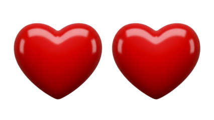 Two shiny red hearts, Two red hearts side by side. Pair of red heart shapes