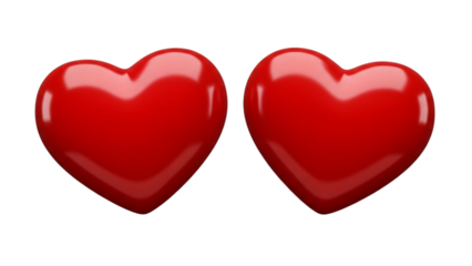 Two shiny red hearts, Two red hearts side by side. Pair of red heart shapes