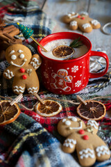 New Year's treats on the table and the symbol of the new 2026: a horse, tea, coffee, gingerbread and zephyr.