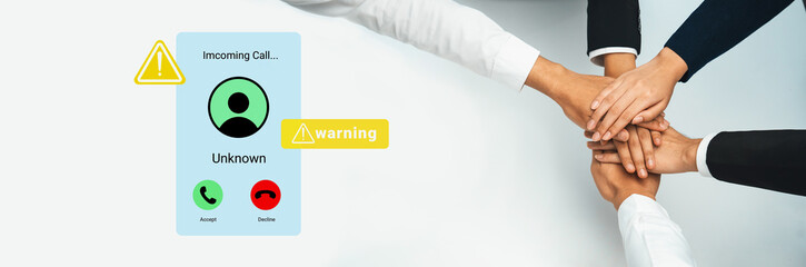 A visual representation of an incoming call from an unknown number, showcasing a warning alert...