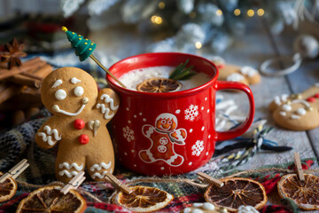 New Year's treats on the table and the symbol of the new 2026: a horse, tea, coffee, gingerbread and zephyr.