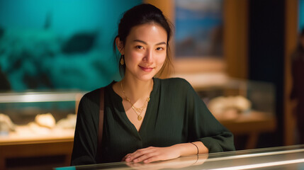A museum steward watching over fragile exhibits, gently reminding visitors to keep a safe distance while offering insights on historical artifacts — cultural preservation, visitor engagement, and