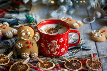 New Year's treats on the table and the symbol of the new 2026: a horse, tea, coffee, gingerbread and zephyr.