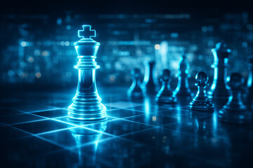 Digital Chess King on Futuristic Glowing Board
