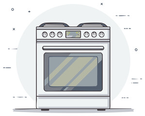 Obraz premium Stylized Illustration of a Modern White Kitchen Range with Digital Display and Knobs