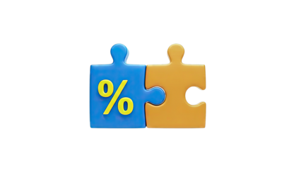 Puzzle pieces with percentage sign symbolizing discounts and sales