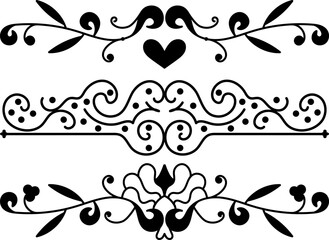 Ornamental scroll page divider design set with elegant symmetrical line flourishes ideal for invitations, layouts and frames .
