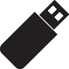 Minimalist black silhouette of a U S B flash drive with a square cutout