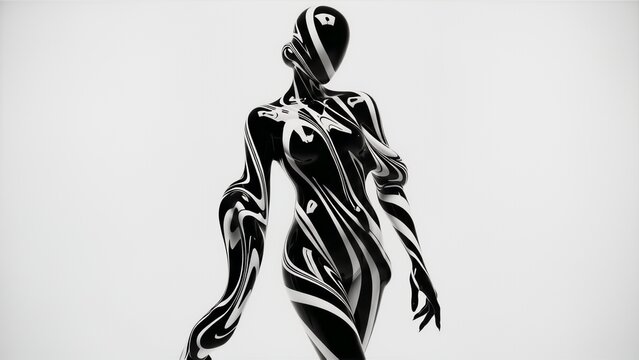 Abstract black and white liquid figure minimal style fashion flyer background