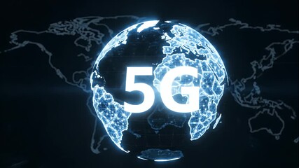 Global 5G network technology shown on a digital globe. - Powered by Adobe