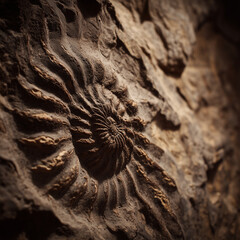 Close-up of a fossil display.