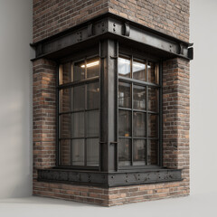 Industrial loft window corner with brick wall.