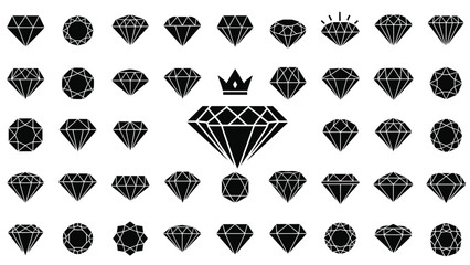 Collection of black diamond shapes and a crown isolated on a white background © Mstsalma