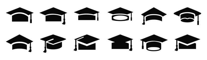 Graduation cap icon vector. Different style graduation cap.  Education and academic symbols for school, learning, and success themes Vector Illustration
