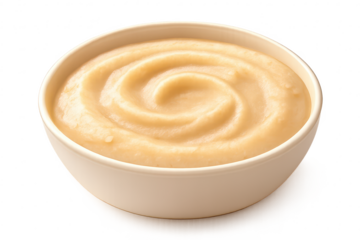 Delicious mashed potatoes in bowl on transparent background studio shot