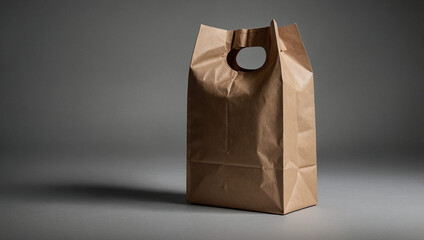 Brown Kraft Paper Shopping Bag with Die-Cut Handle Mockup for Takeaway Food or Retail Grocery Branding on Gray Surface