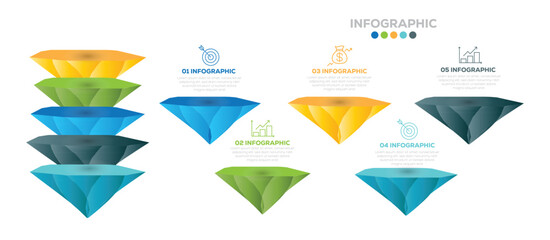 business and finance concept. isolated on white background. Business pyramid infographic design vector illustration. 5 steps diagram can be used for presentation.