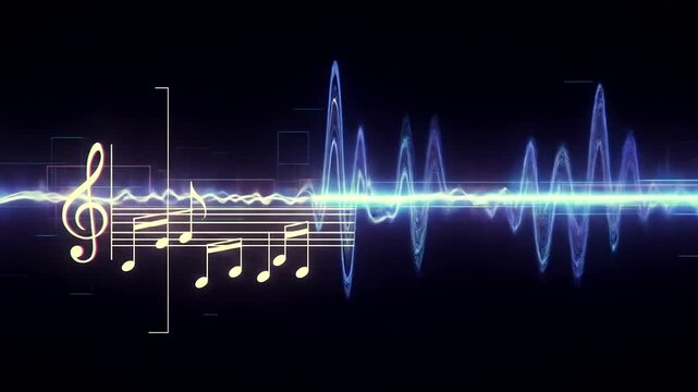 Musical Notes and Sound Waves Visual Representation.