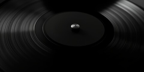 A close-up view of a vinyl record spinning on a turntable with a focus on the record's center label and grooves