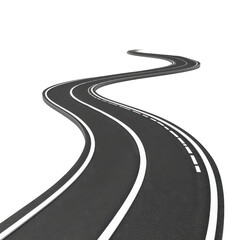 A winding road disappearing into the distance. smooth asphalt and white lane markings. set against a minimalist background that evokes a sense of journey and exploration
