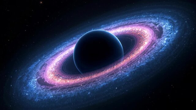 Cinematic Space Scene Revealing Glowing Ringed Planet Dynamic Cosmic Motion Graphic Footage 4K Beautiful Deep Exoplanet.mp4