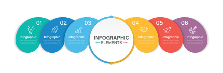 Business Infographic template design. 6 step timeline journey. Infographic elements vector illustration.