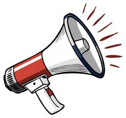 Naklejka premium Cartoon megaphone illustration with sound waves conveying announcement information concept.
