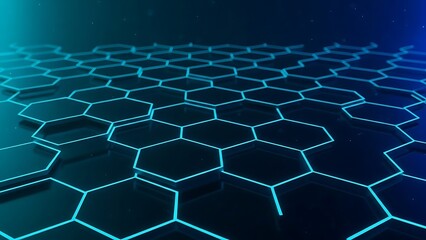 Futuristic hexagonal network grid glowing in dark digital cyber space background