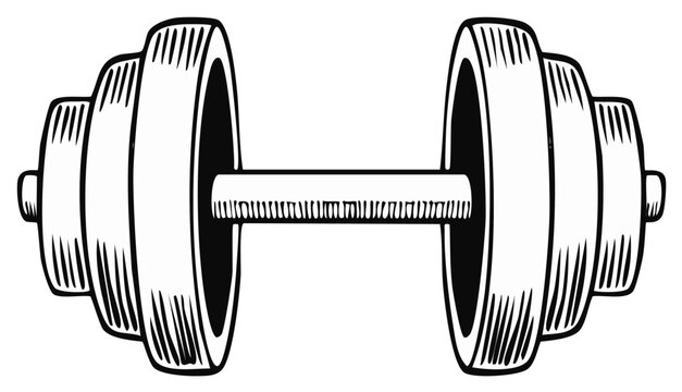 Vintage style illustration of a classic dumbbell with weight plates for fitness and strength training