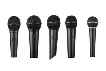 Minimalist audio icon set with microphone, headphones, and sound wave symbols. Vector line art for podcast, music recording, broadcast, and communication app interface design