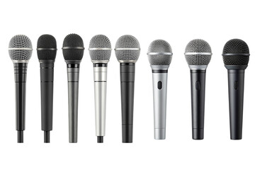 Minimalist audio icon set with microphone, headphones, and sound wave symbols. Vector line art for podcast, music recording, broadcast, and communication app interface design