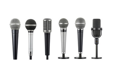 Minimalist audio icon set with microphone, headphones, and sound wave symbols. Vector line art for podcast, music recording, broadcast, and communication app interface design