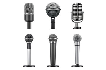 Minimalist audio icon set with microphone, headphones, and sound wave symbols. Vector line art for podcast, music recording, broadcast, and communication app interface design