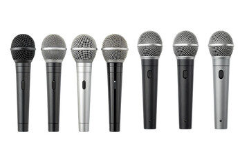 Minimalist audio icon set with microphone, headphones, and sound wave symbols. Vector line art for podcast, music recording, broadcast, and communication app interface design