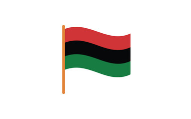 Pan-African flag vector illustration featuring red black and green horizontal stripes on a wooden flagpole.