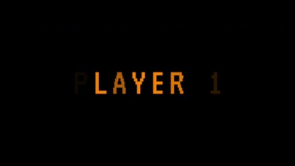 Pixelated PLAYER 1 text animates in a retro video game style on black background. Classic Arcade Game in 4k video quality. - Powered by Adobe