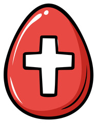 Obraz premium Shiny Red Easter Egg with a White Christian Cross Cartoon Illustration